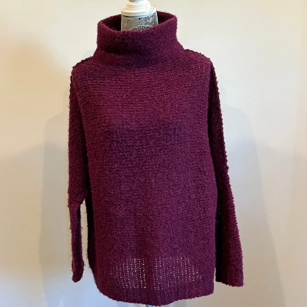 Free People She’s All That Alpaca Sweater Oversized Tunic Cowl Mock Neck XS